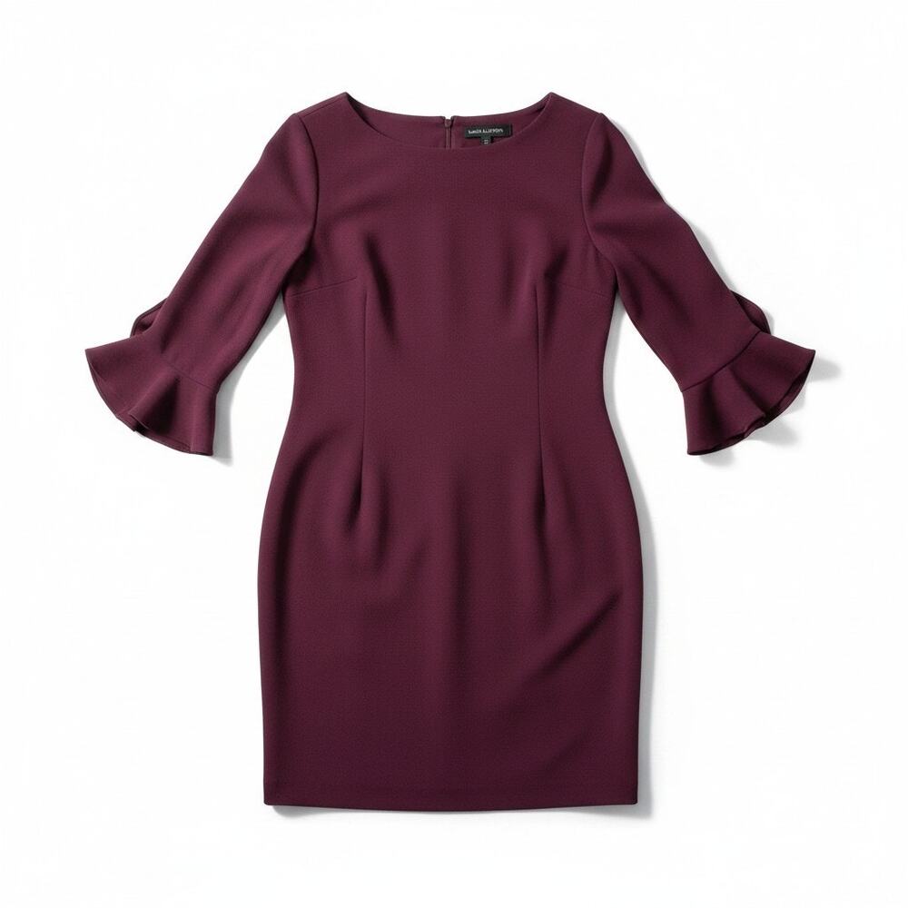 Karl Lagerfeld Paris Lynn 3/4 Tulip Sleeve Knee Length Sheath Dress Maroon 10
